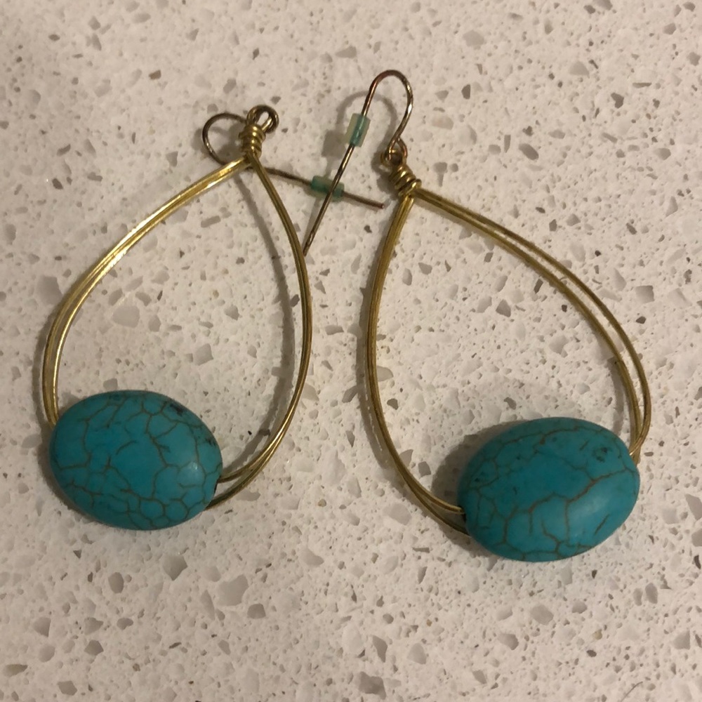 Gold and turquoise hoop earrings